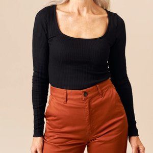 Kotn Ribbed Square Neck Top, Black, M